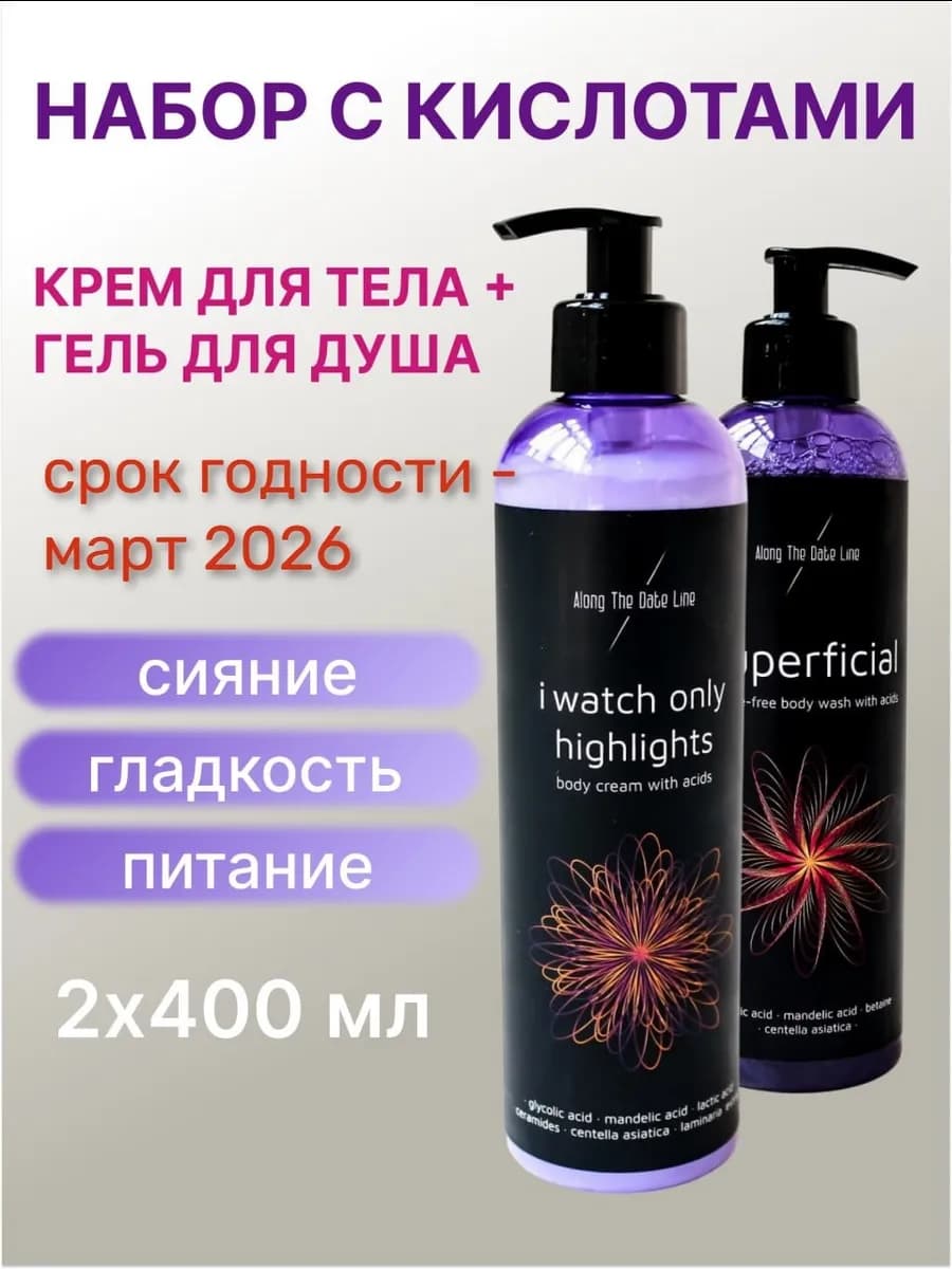 Крем для тела с кислотами и гель-уход для душа, набор