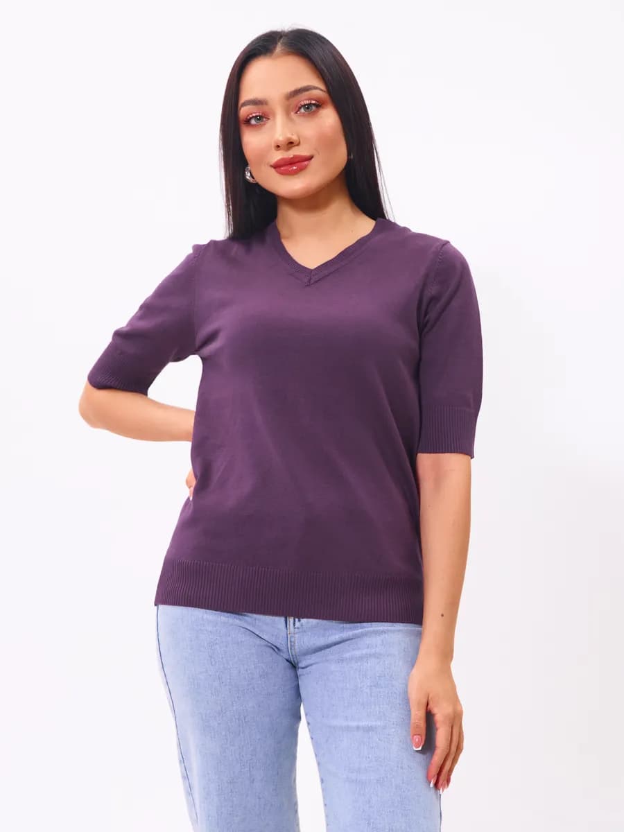 Джемпер кофта с коротким рукавом и вырезом V