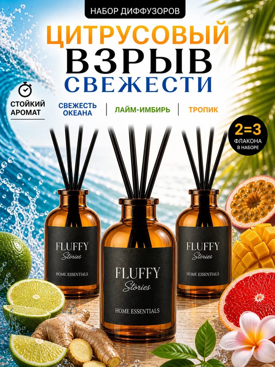 Диффузор для дома с палочками парфюмированный набор 3 шт