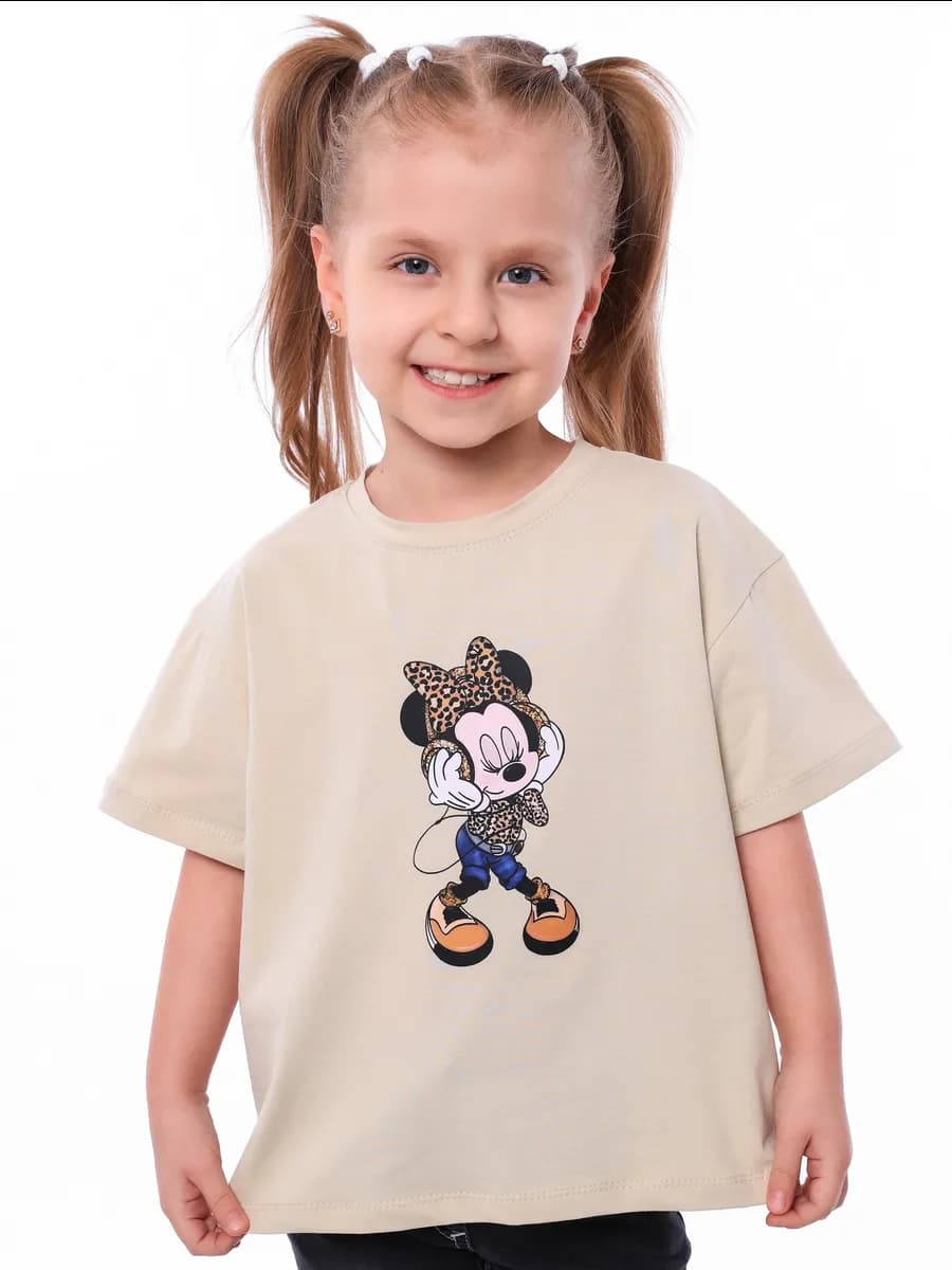 футболка бежевая с принтом Микки Маус