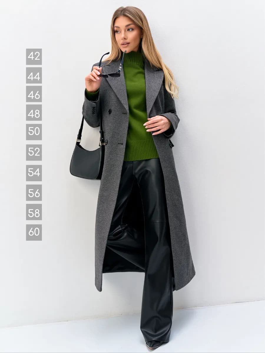 Пальто серое приталенное - фото 1