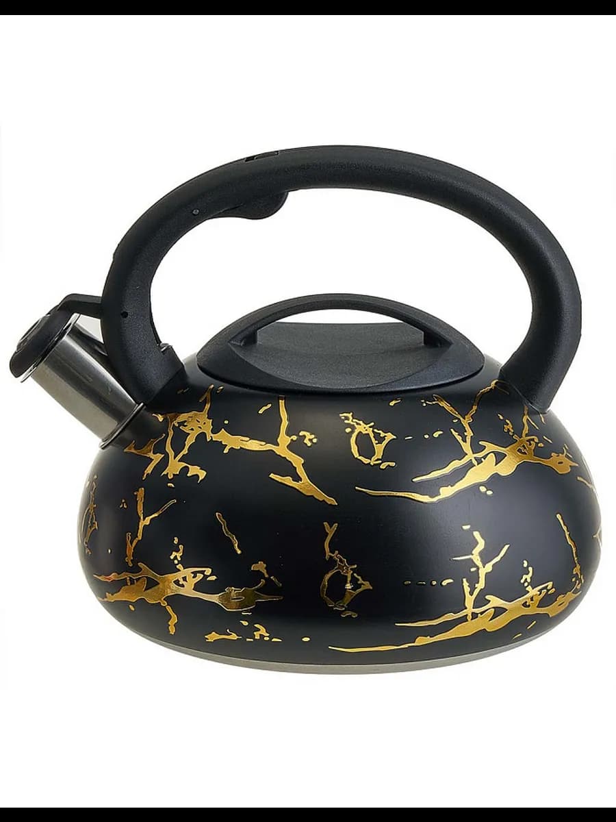 Чайник со свистком 3л AK-538 черный с золотом