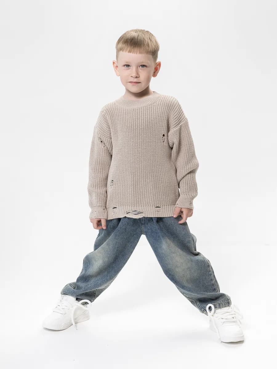 Джемпер оверсайз рваный вязаный из хлопка