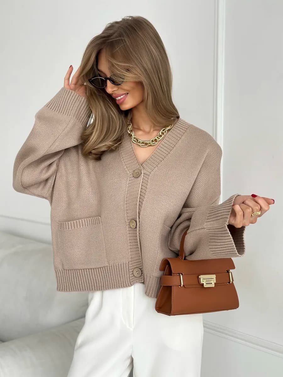 Кардиган укороченный на пуговицах оверсайз теплый