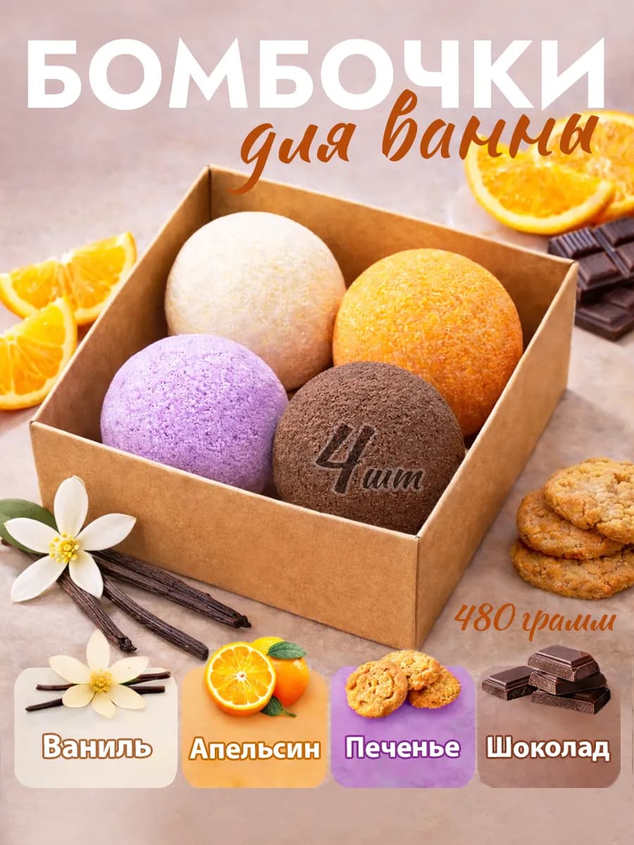 Бомбочки для ванны Подарочный набор Happyki 480гр