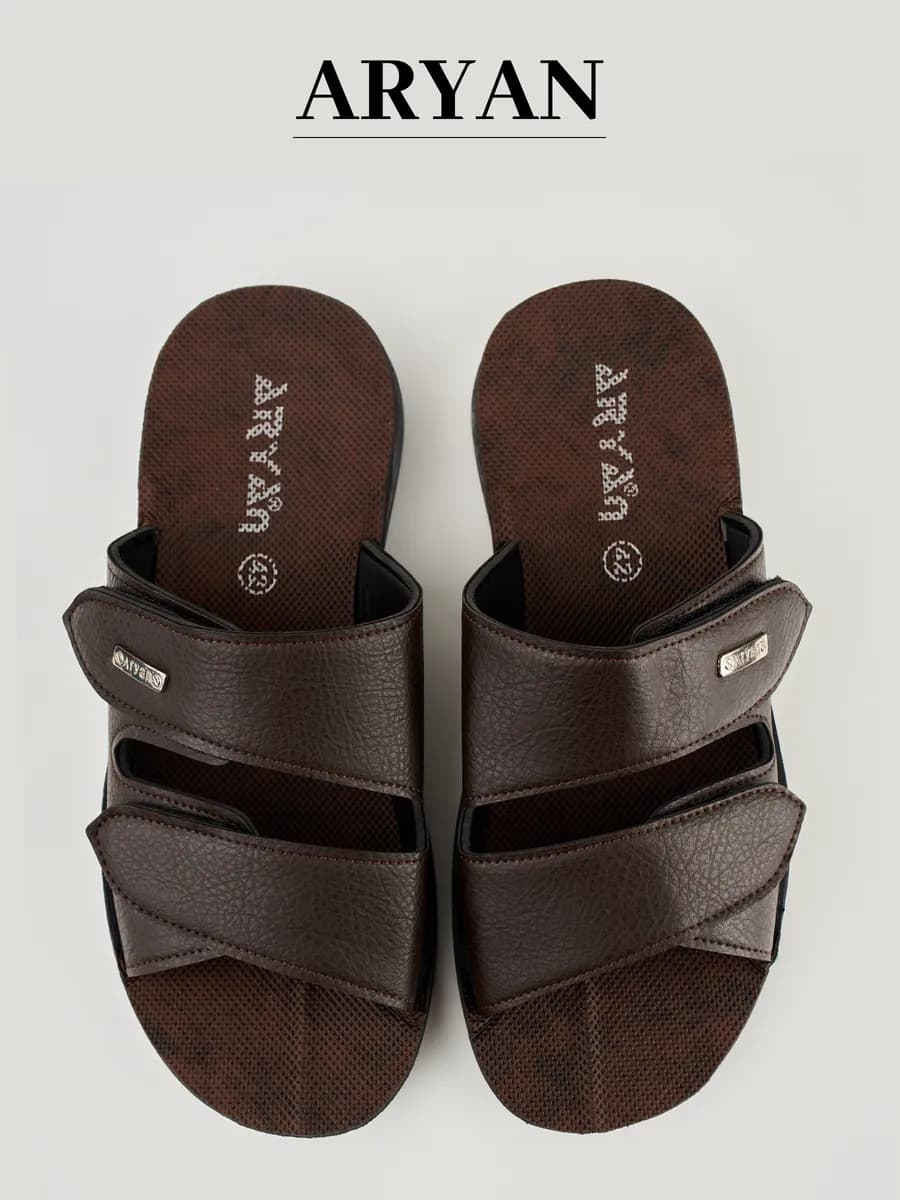 Шлепанцы уличные кожаные на липучке