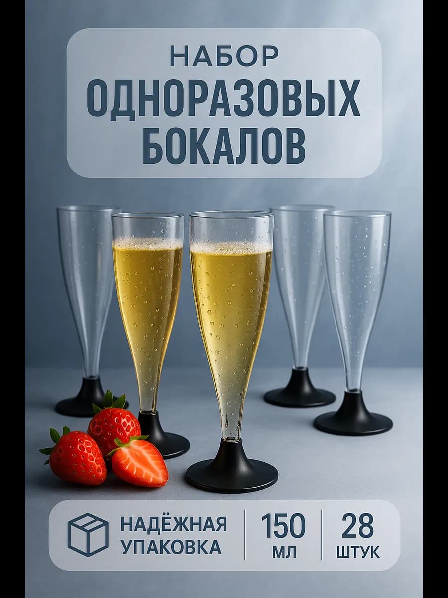 Одноразовые бокалы для шампанского 150 мл 28 шт - фото 1