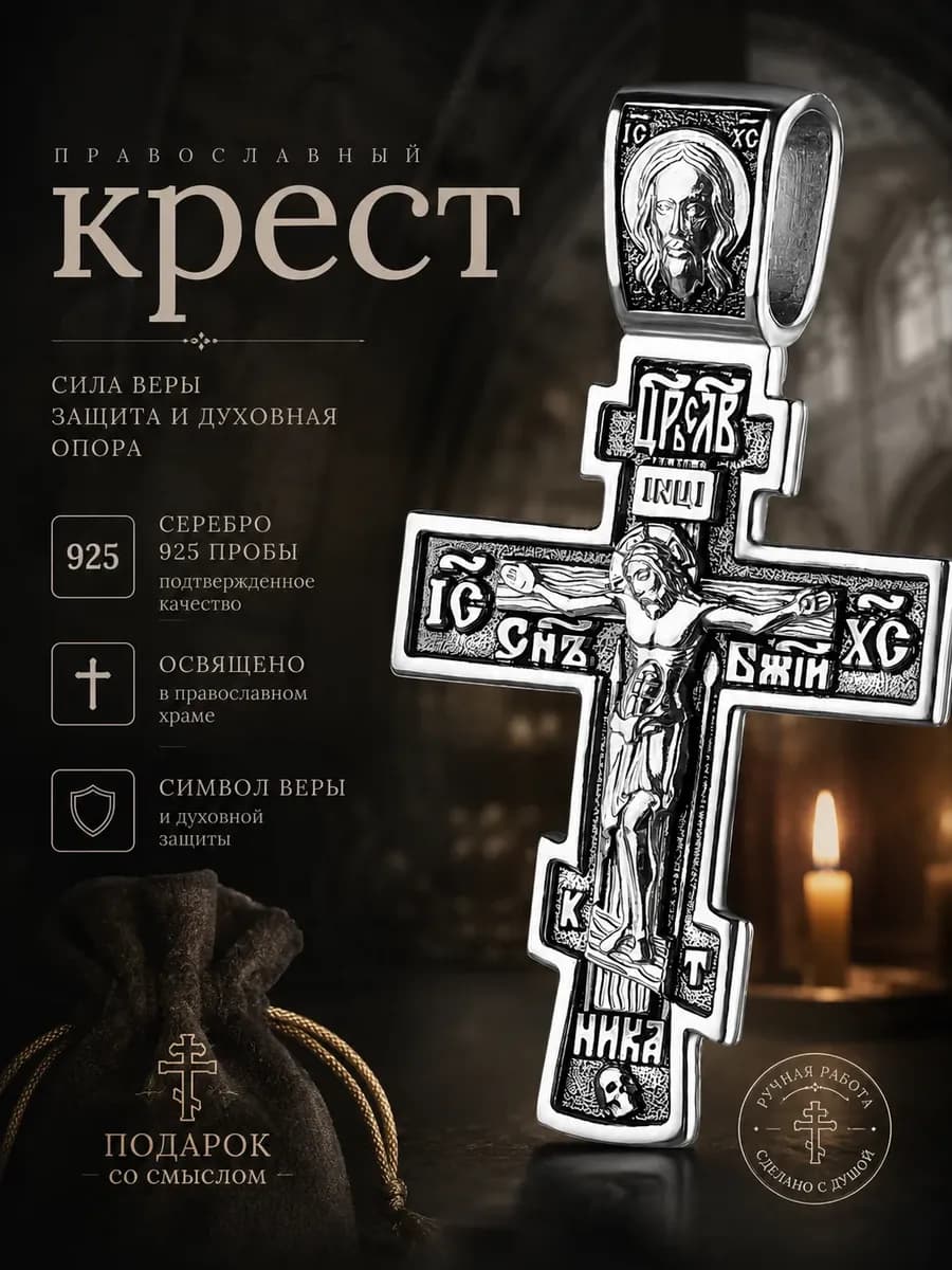 Крест серебро 925 пробы освященный с молитвой