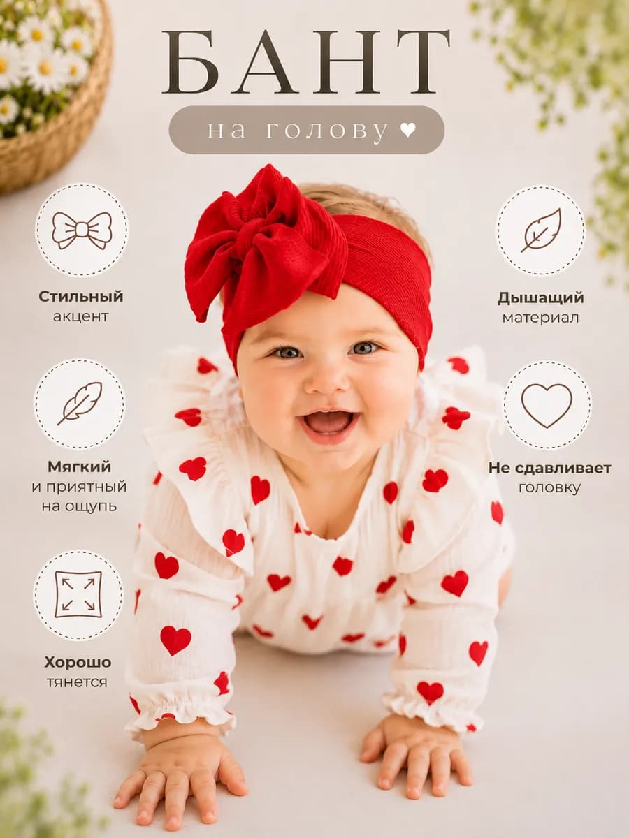 Повязка на голову для новорожденных бант