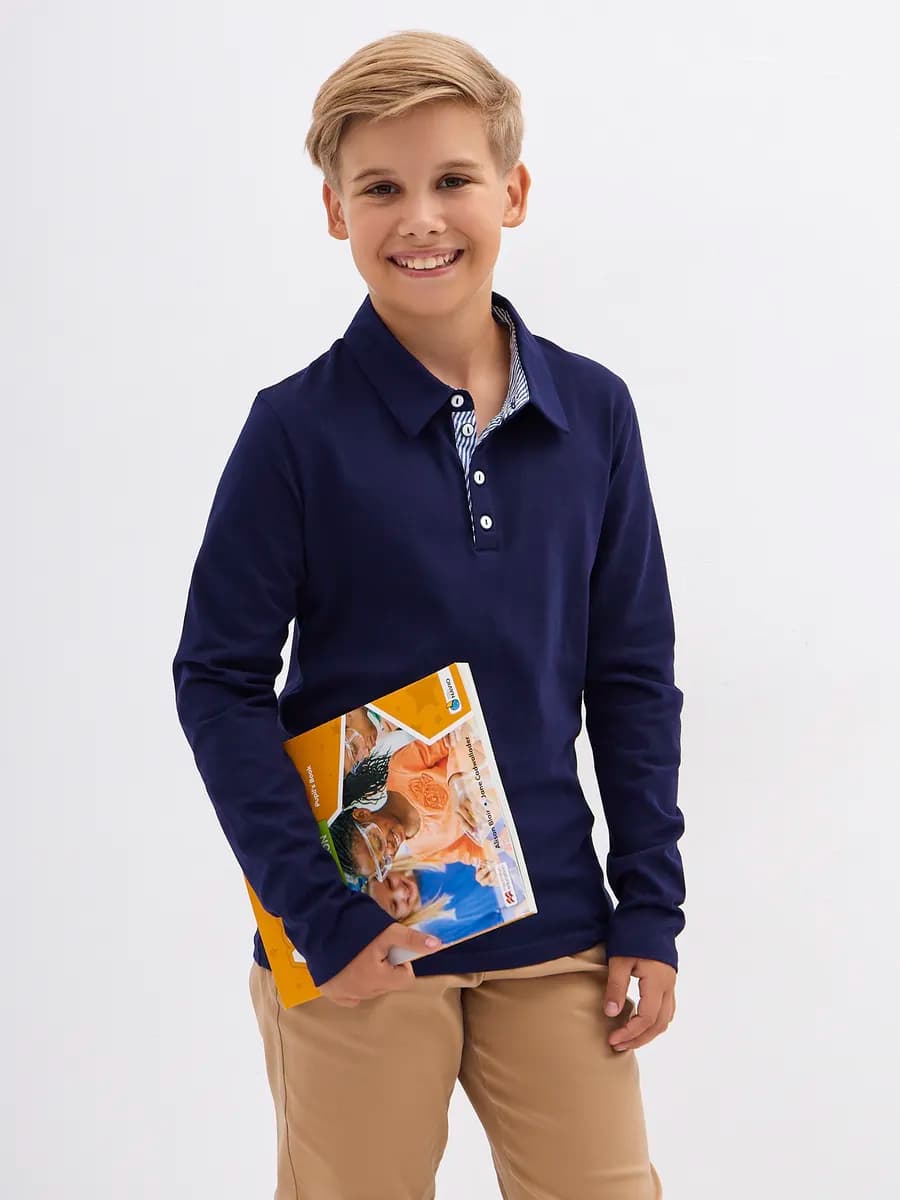 Лонгслив поло детский с длинным рукавом школьный