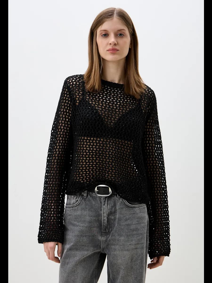 Джемпер-кроше ажурный с пайетками