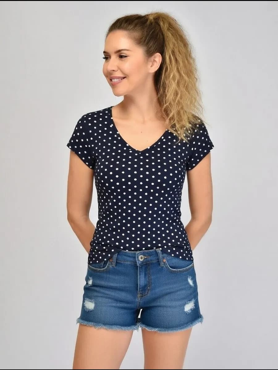 Футболка летняя под пиджак облегающая горошек