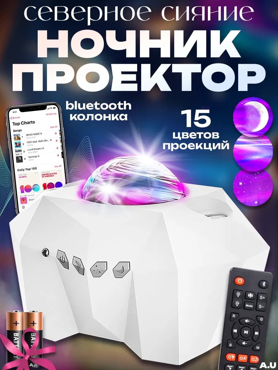 Проектор звездное небо с bluetooth колонкой для детей - фото 1