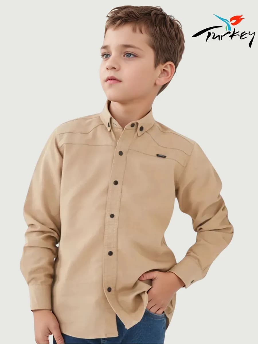 Рубашка детская на кнопках школьная бежевая джинсовая