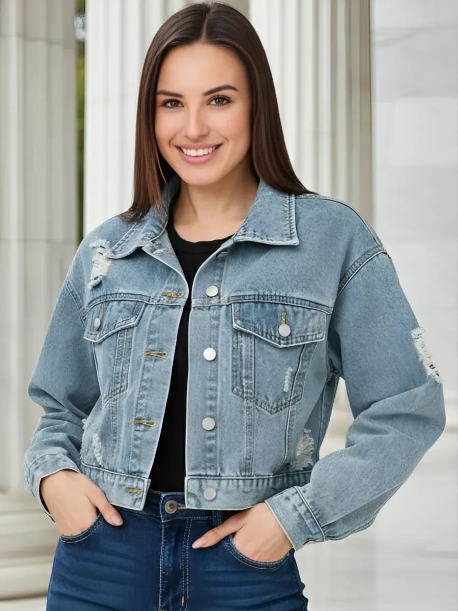 Джинсовая куртка оверсайз укороченная