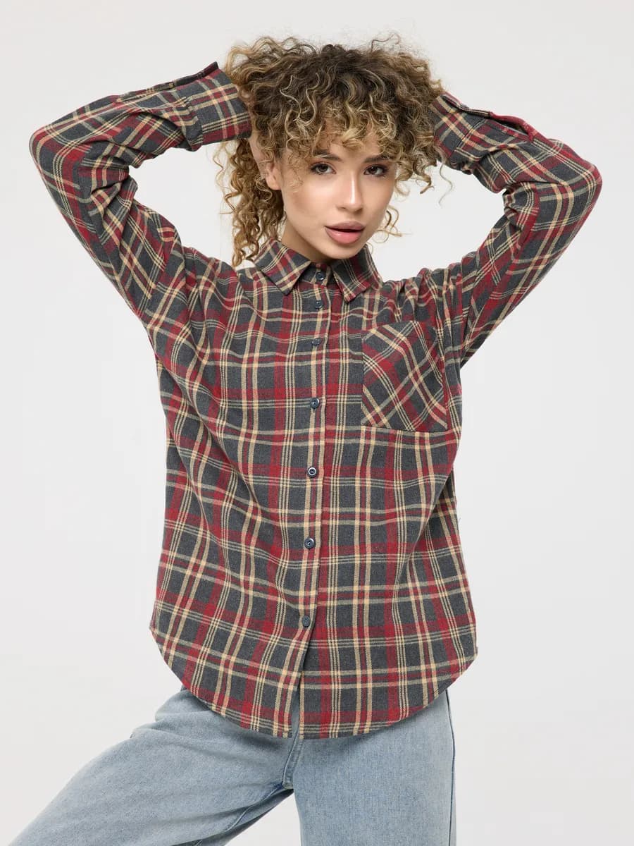 Рубашка в клетку оверсайз удлиненная