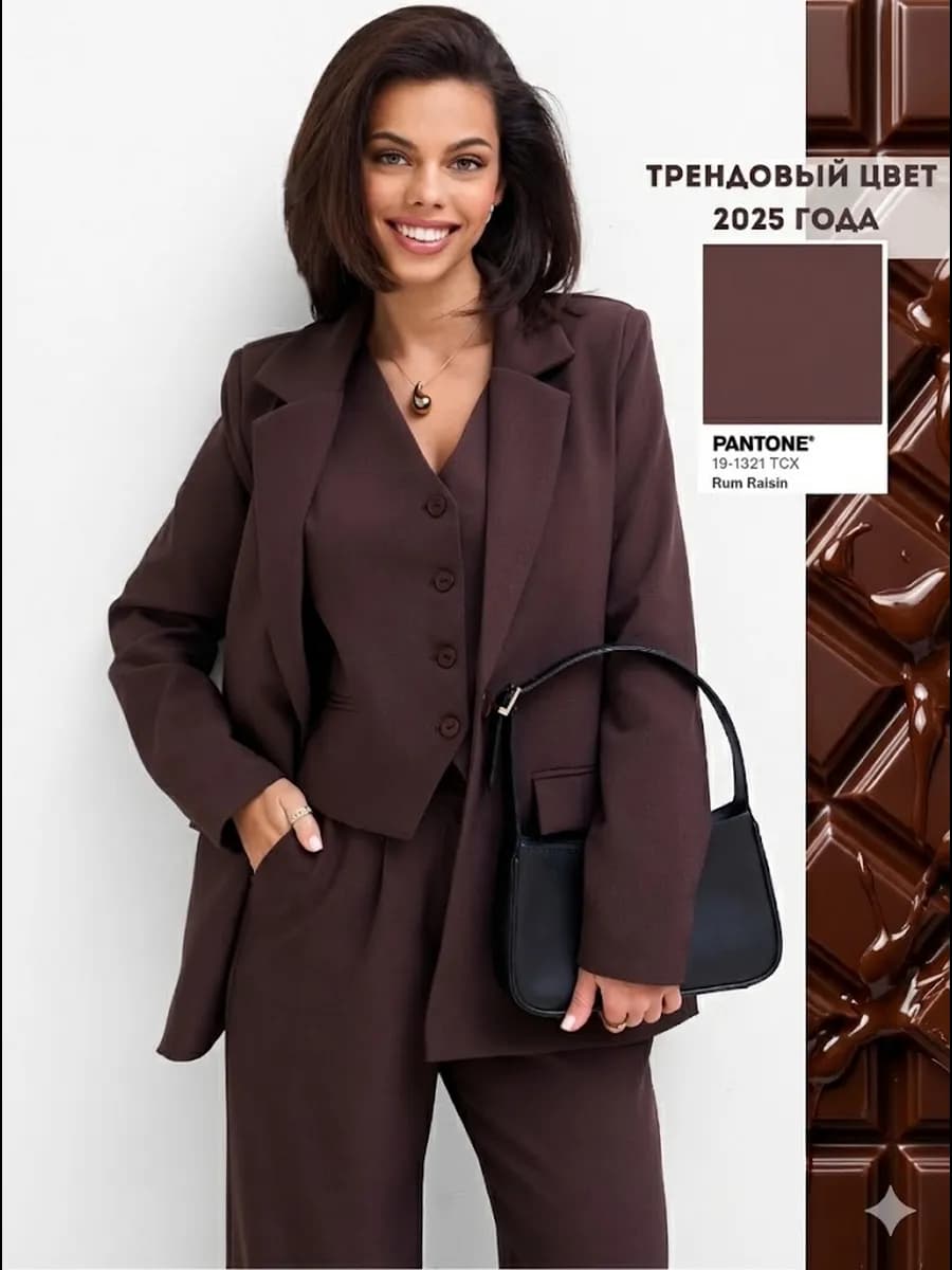 Деловой брючный костюм тройка с пиджаком и жилетом