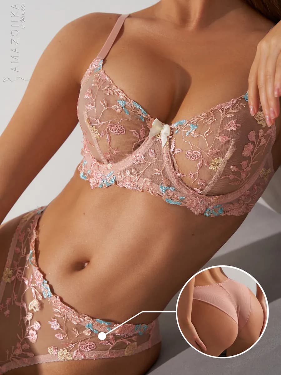 Нижнее белье кружевное комплект с цветочным узором