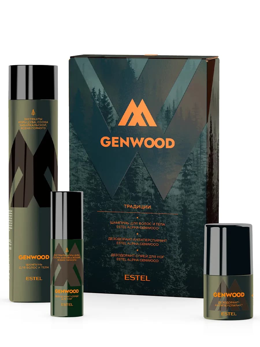 Подарочный набор для мужчин ALPHA GENWOOD для волос и тела