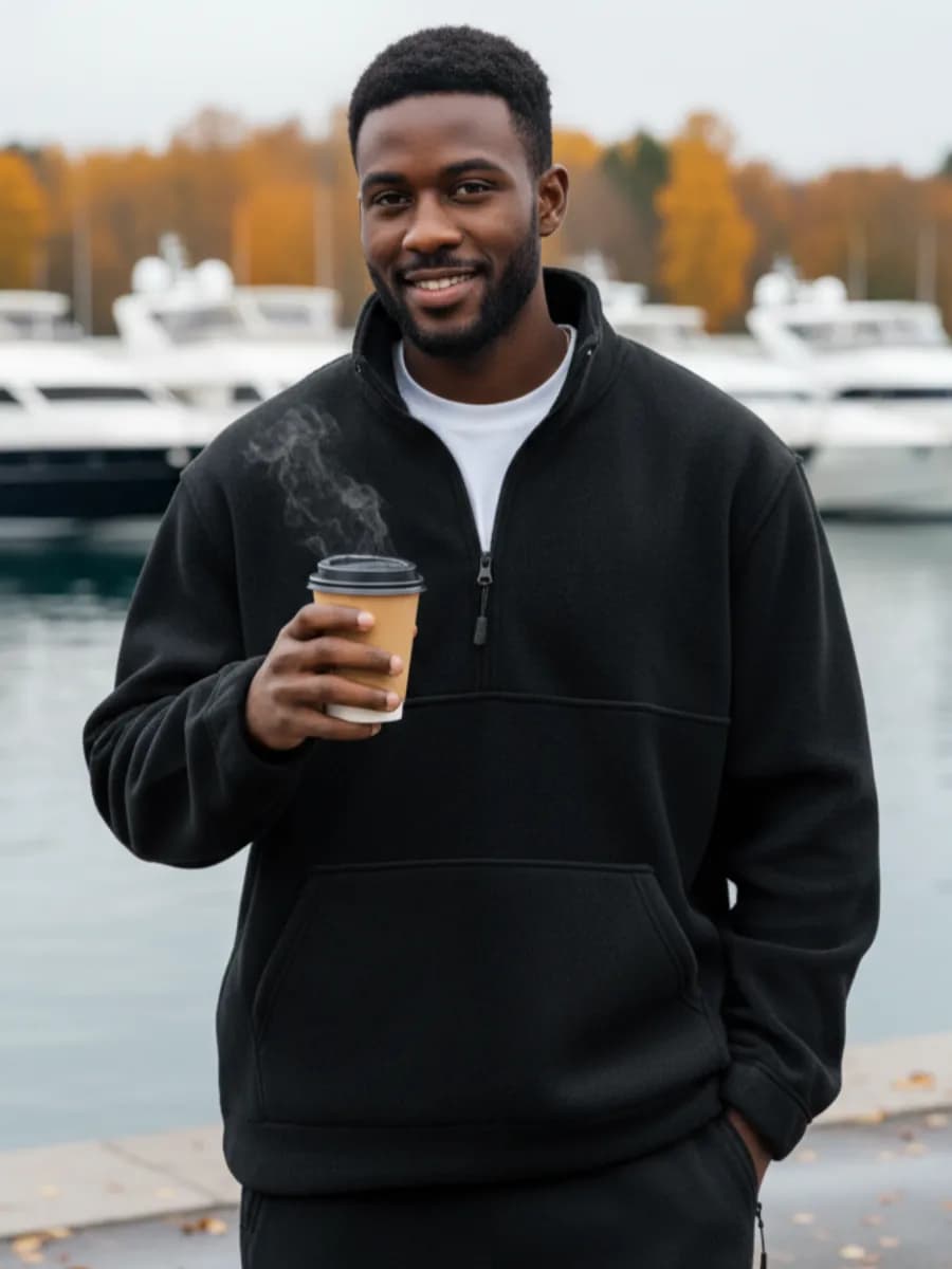 Свитшот оверсайз флис с молнией полузамок на вороте - фото 1