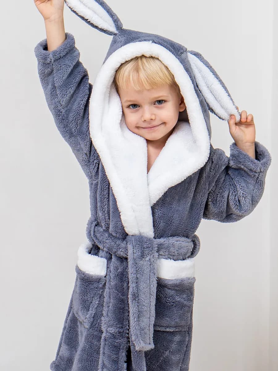 Халат детский теплый с капюшоном и ушками