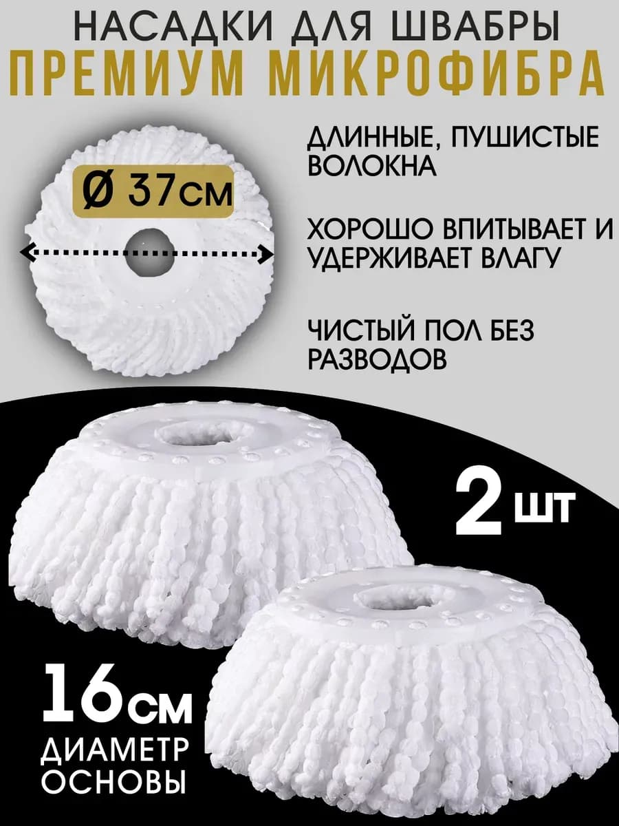 Насади на швабру круглая микрофибра основание 16 см. 2 шт