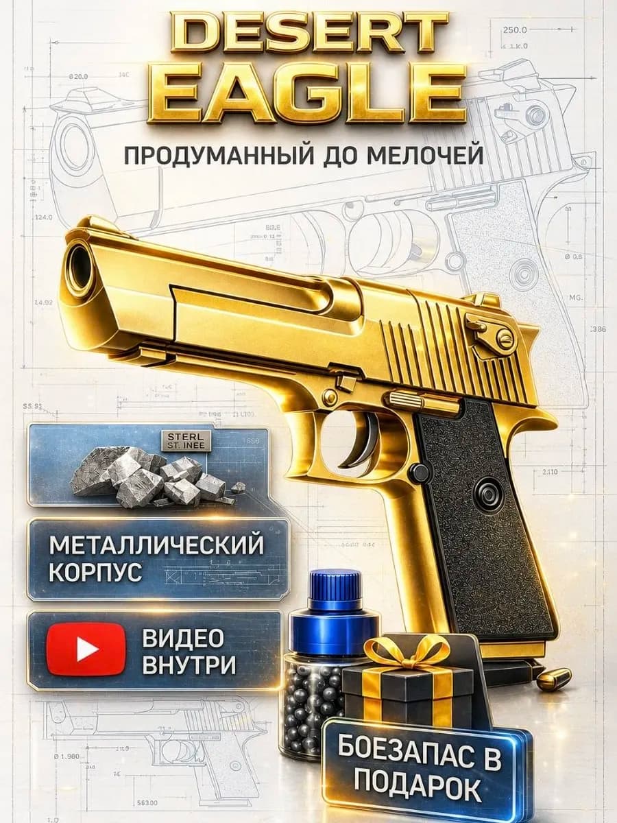 Спринговый пистолет с пульками Desert Eagle gold