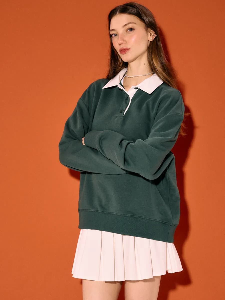 Свитшот-поло оверсайз с пуговицами