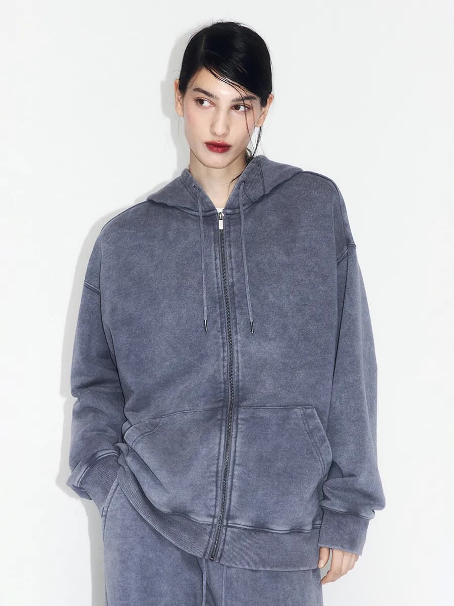 Худи-зипка из футера с вареным эффектом