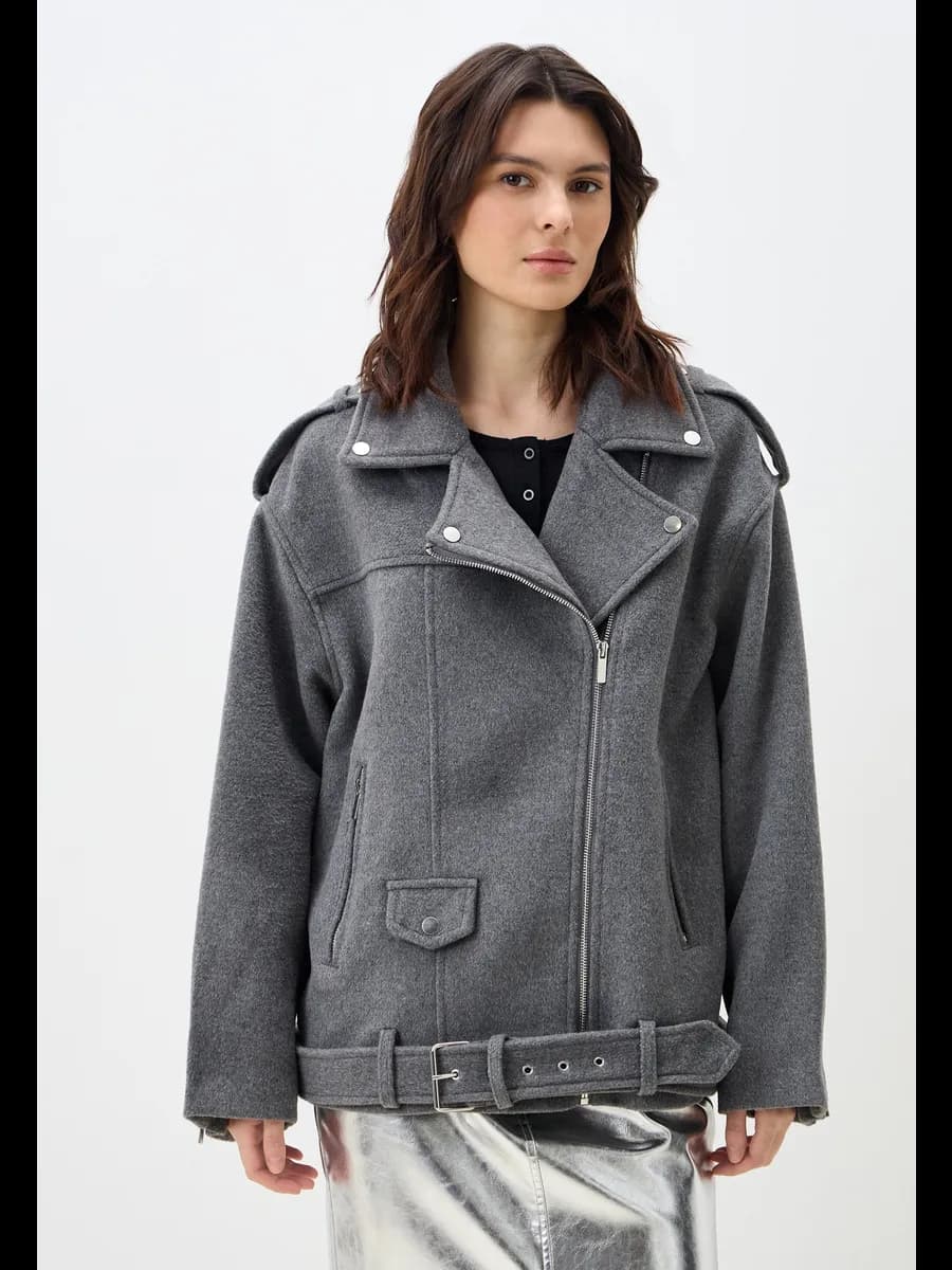 Куртка-косуха из драповой ткани с ремнем