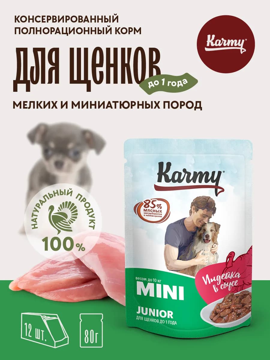 Корм для собак влажный Junior Индейка в сосе 12шт