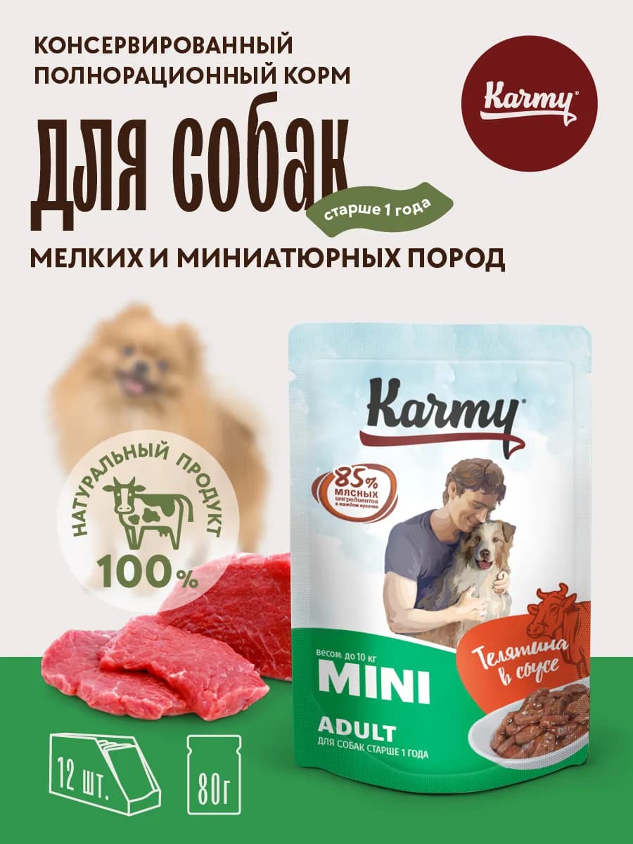 Корм для щенков влажный Mini Junior Телятина в соусе 12шт