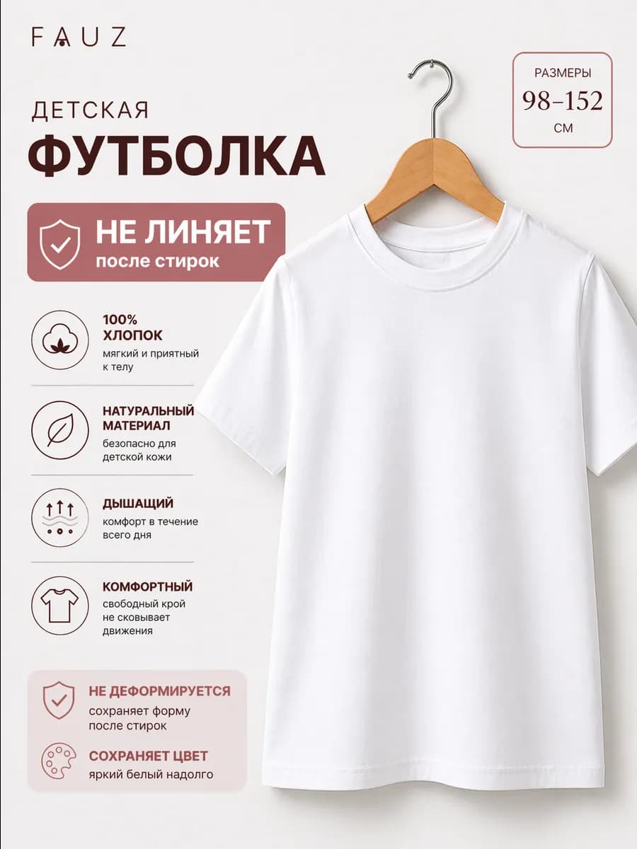 Футболка базовая детская хлопок школьная