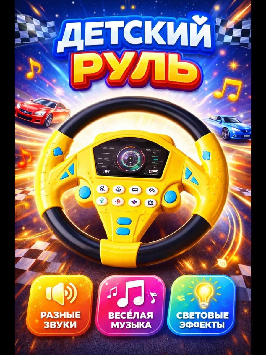 Игрушка музыкальный руль на присоске для малышей