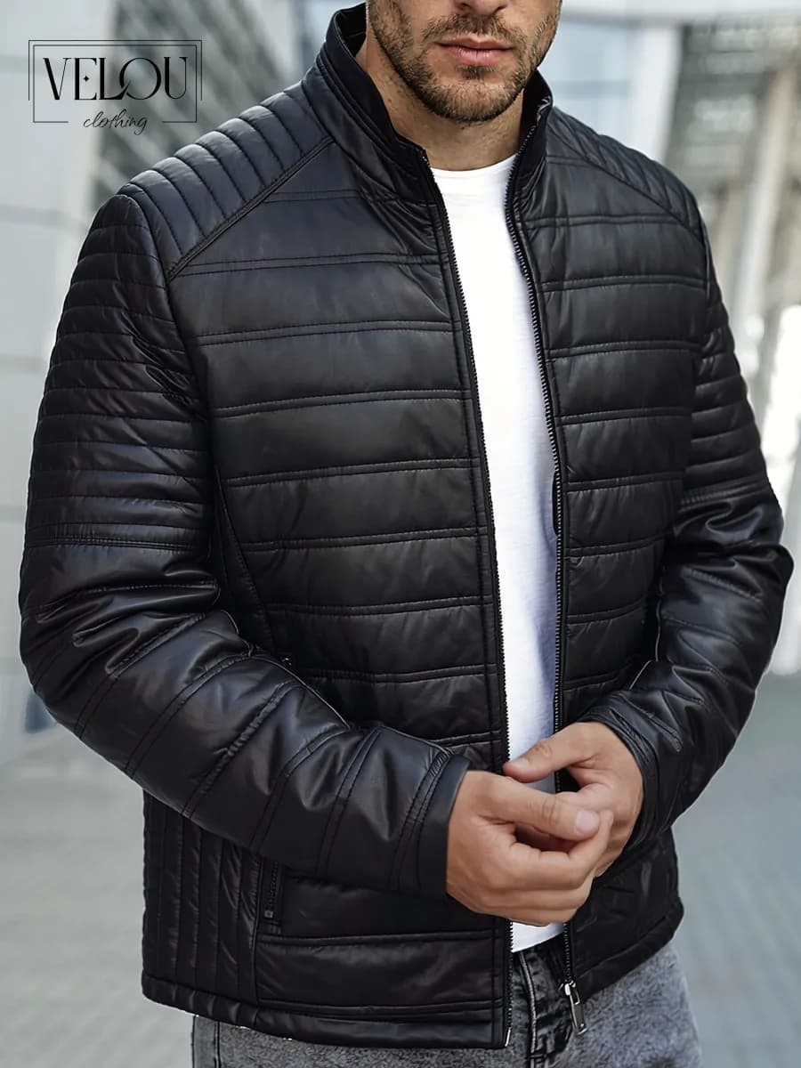 Куртка кожаная демисезонная стеганая