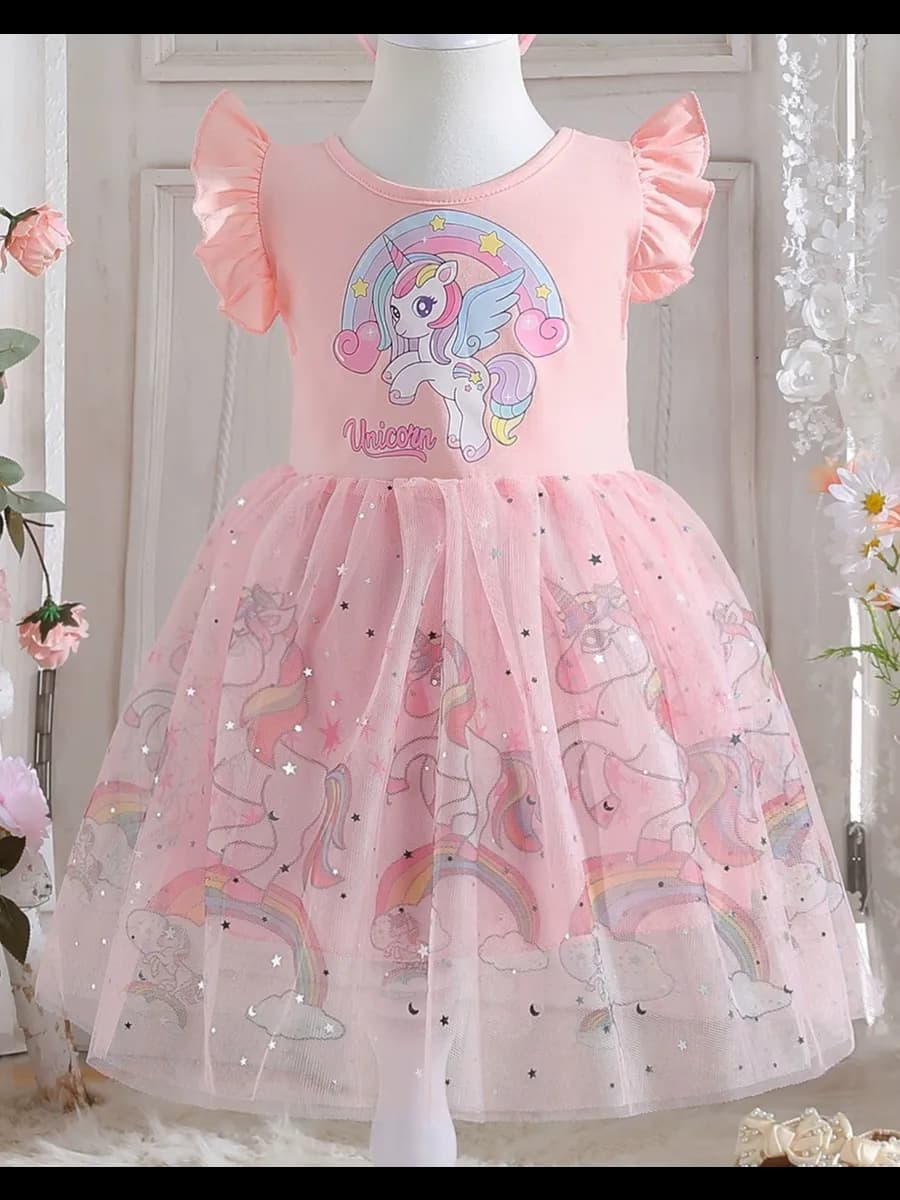 Платье летнее с единорогом в садик нарядное хлопок - фото 1
