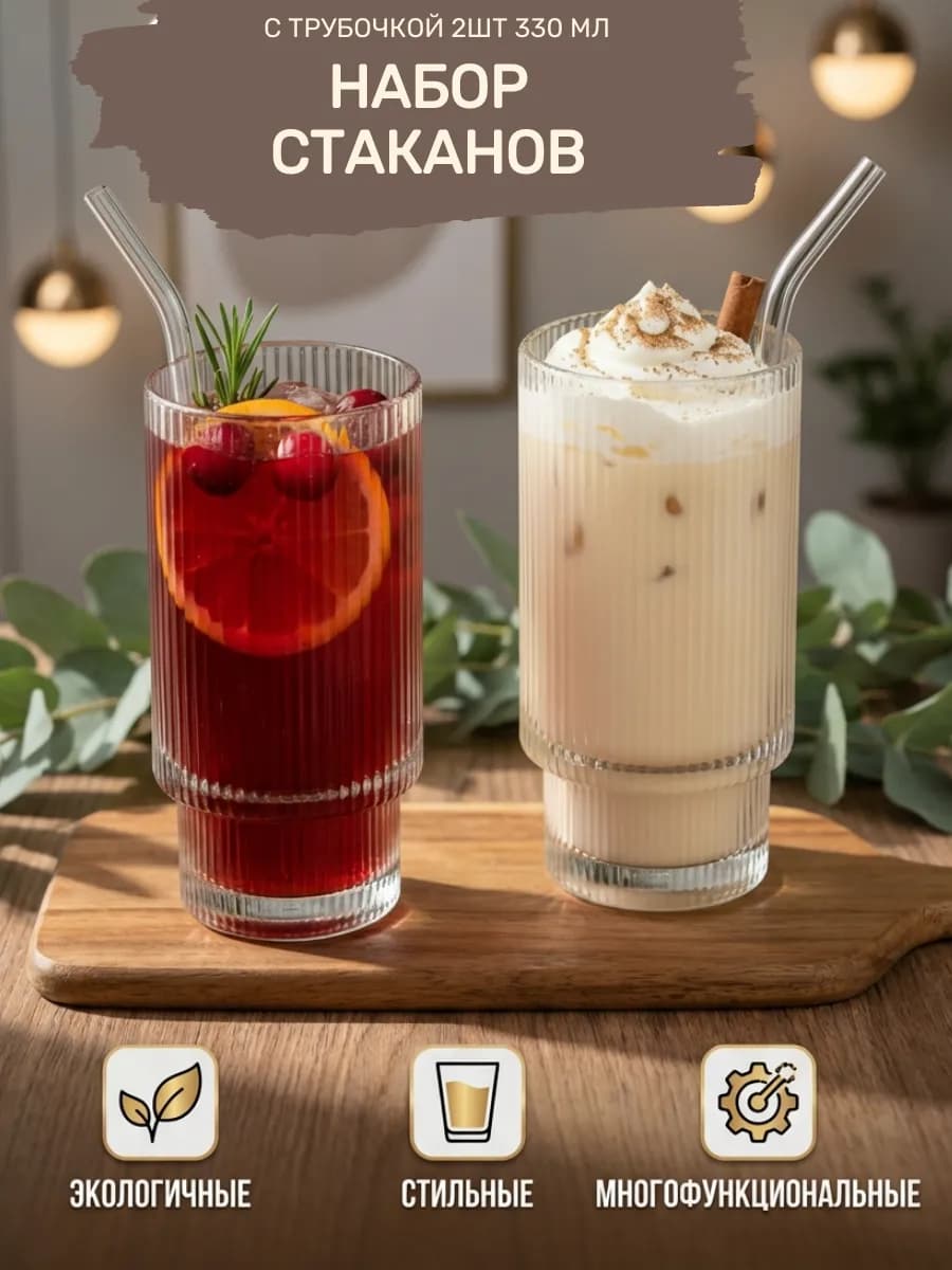 Стаканы стеклянные набор 2 штуки бокалы 330 мл