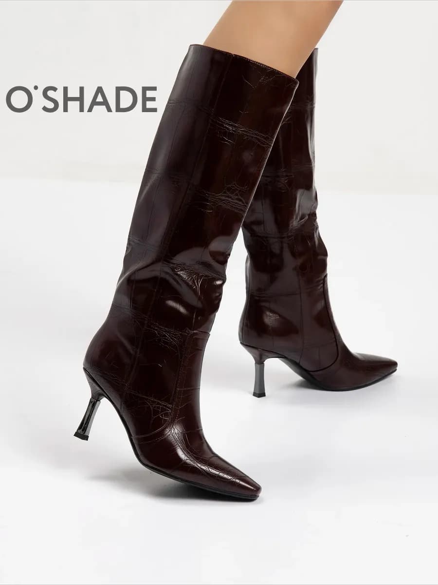 O'SHADE Сапоги трубы женские демисезонные на каблуке