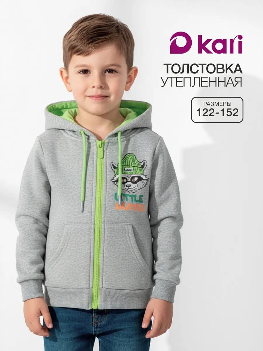 Толстовка для мальчика на молнии утепленная - фото 1