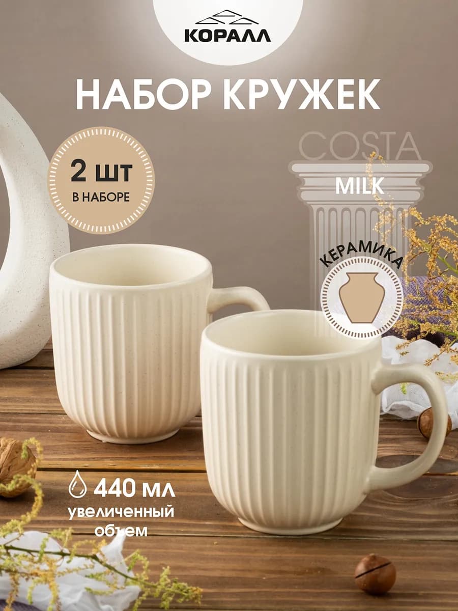 Кружка для чая набор 2 шт керамика парные 440мл Costa milk