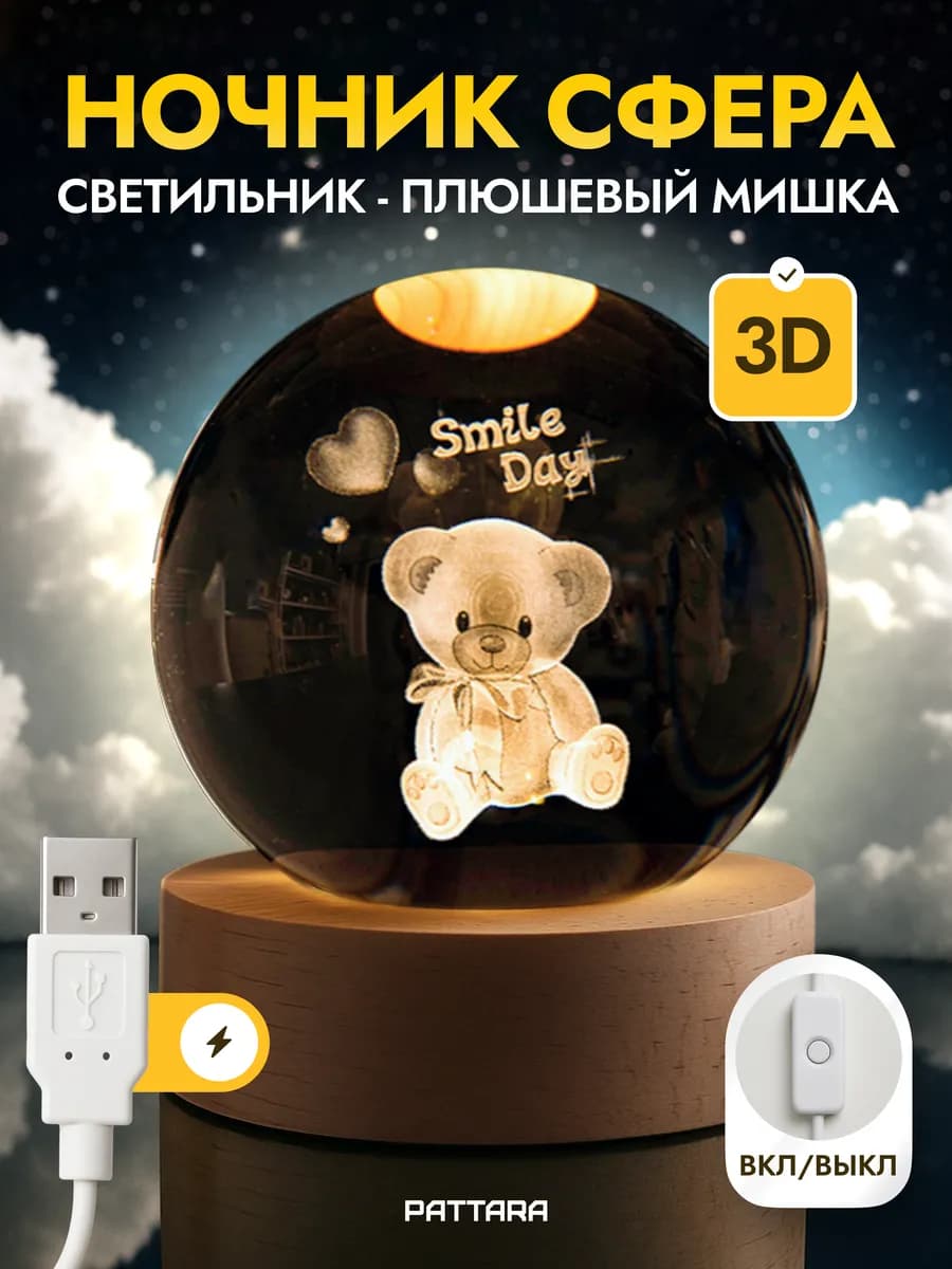 Ночник светодиодный шар Мишка
