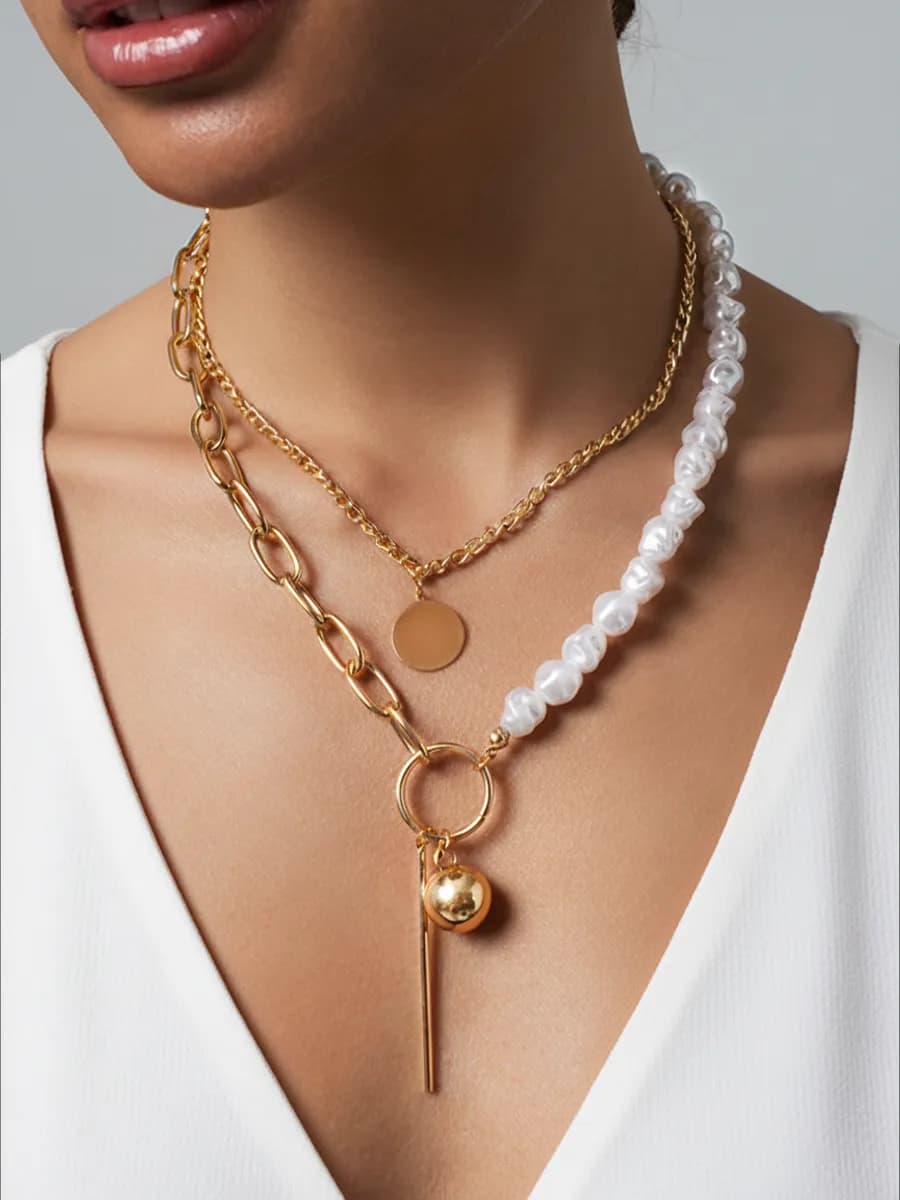 Колье на шею длинное с жемчугом и подвеской