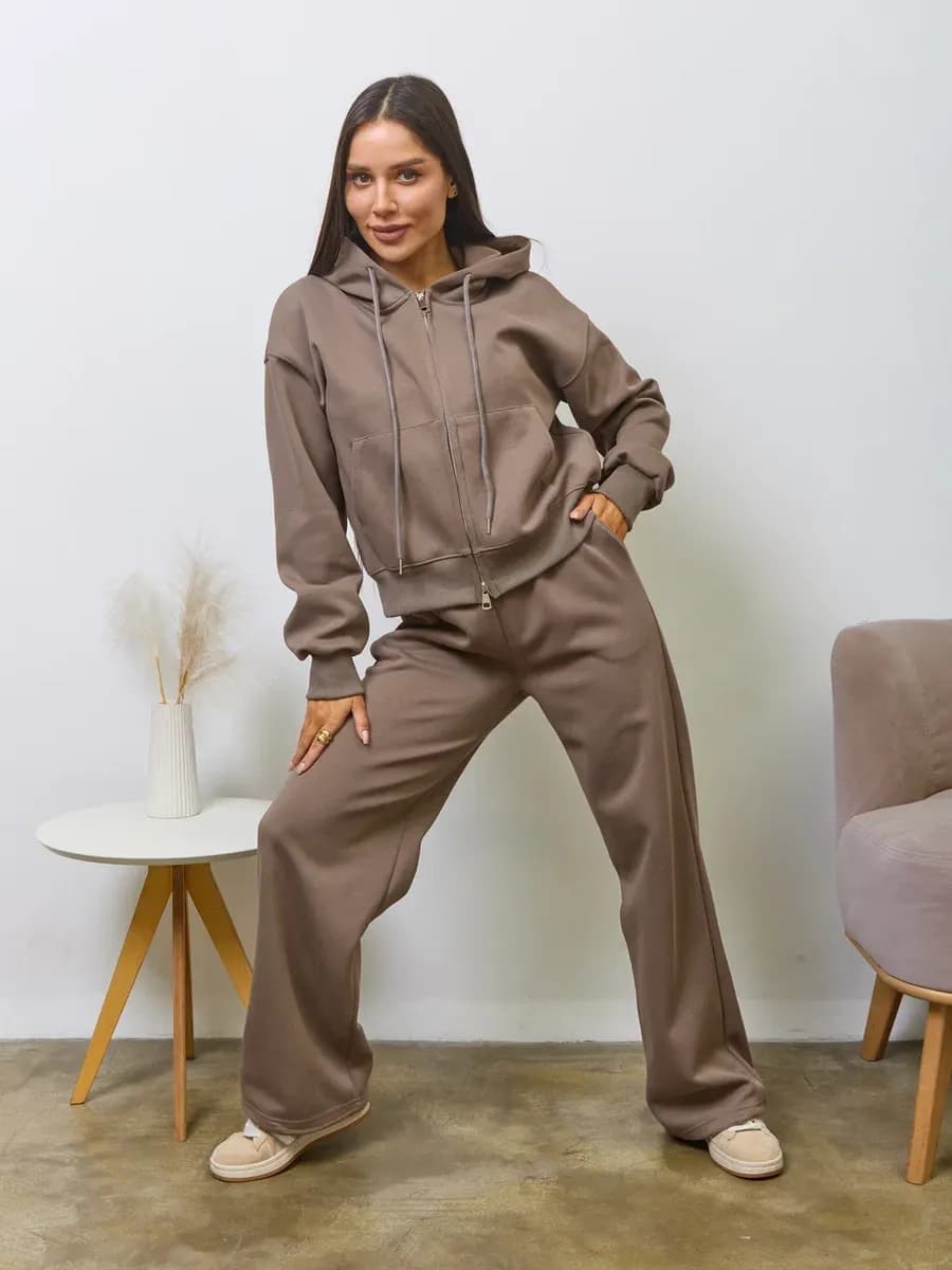 Костюм спортивный на молнии без начеса оверсайз брючный