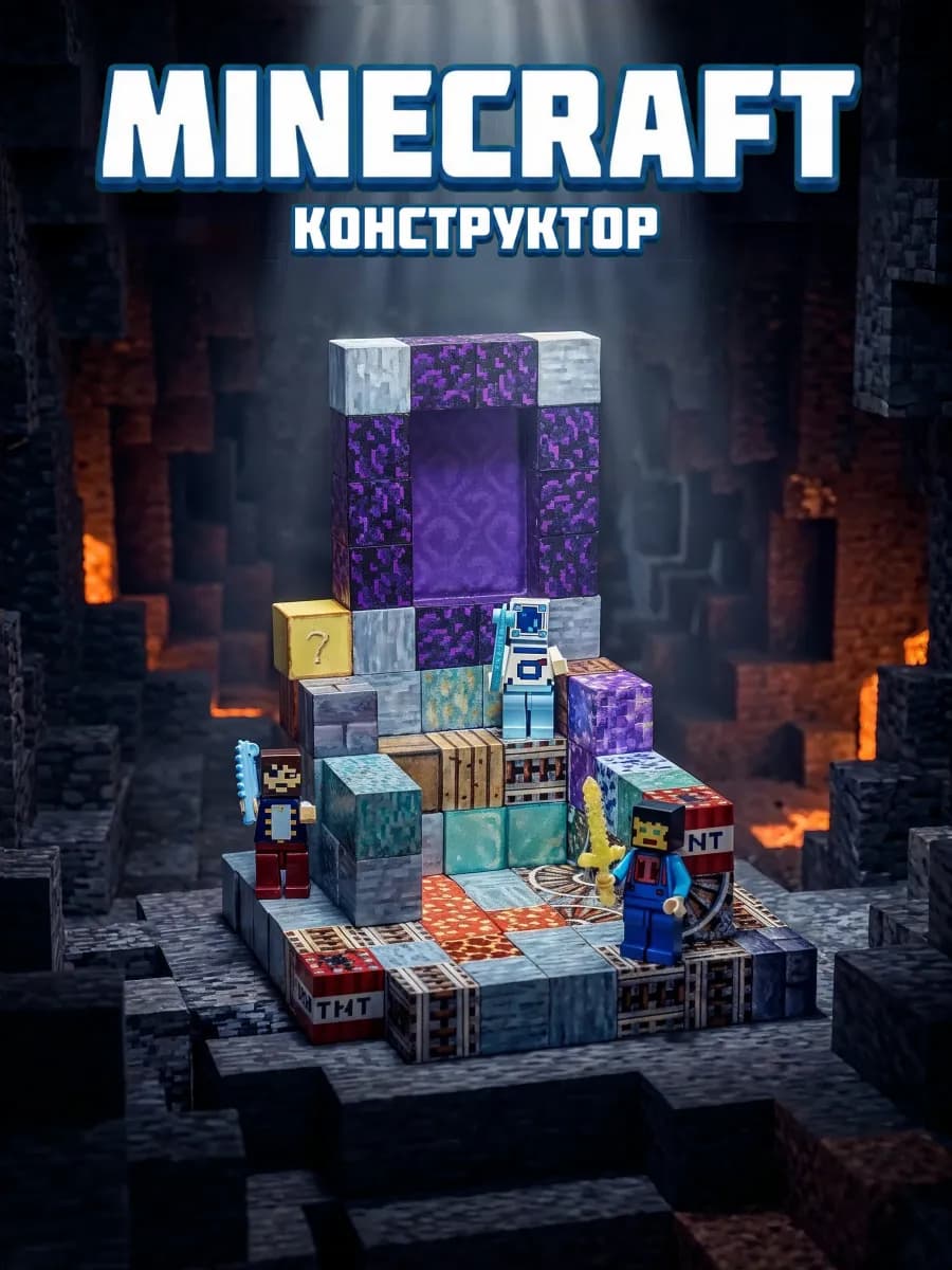 Конструктор магнитные блоки Minecraft 100 кубиков портал