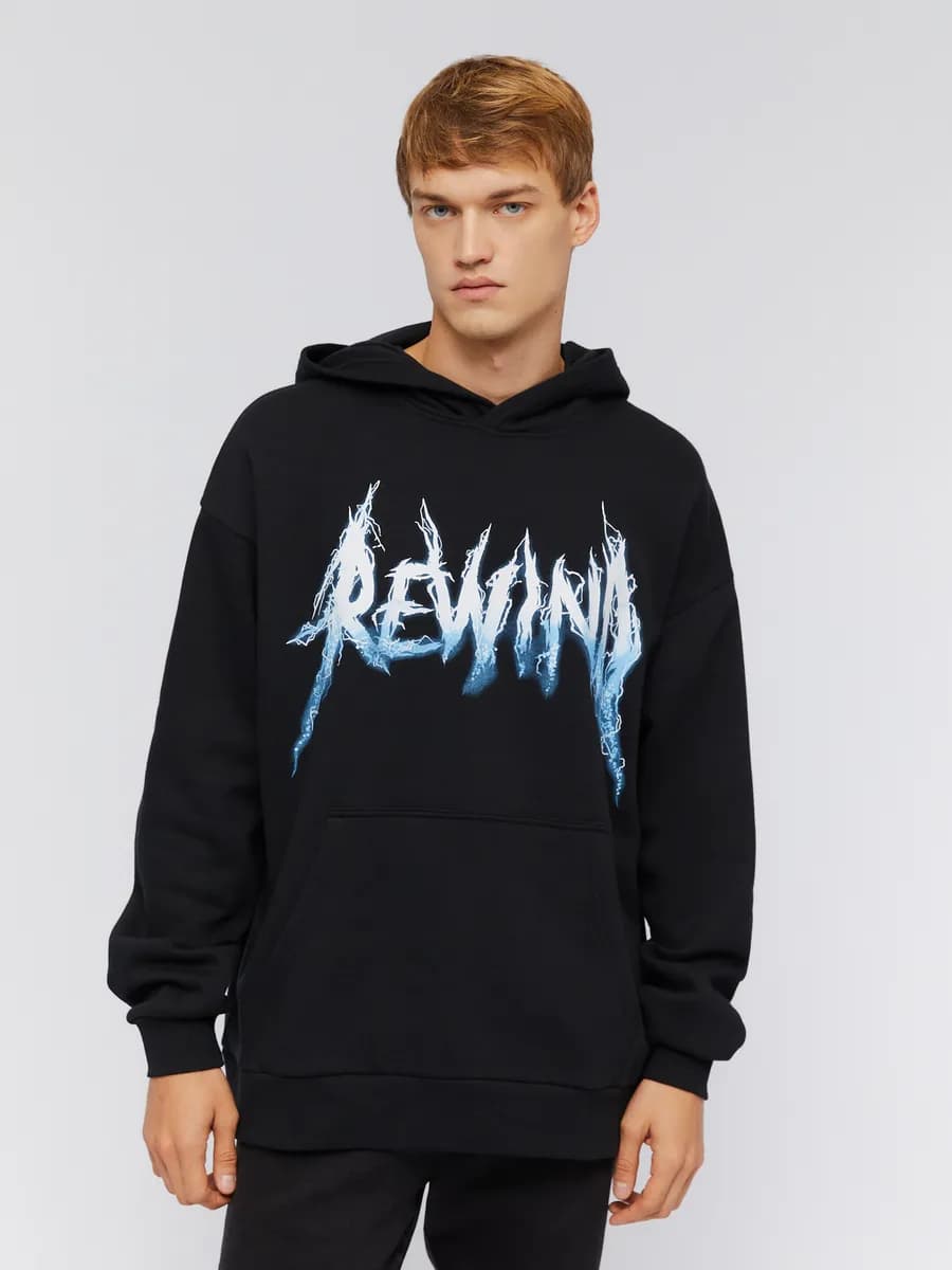 Мужской тёплый худи с принтом и начёсом