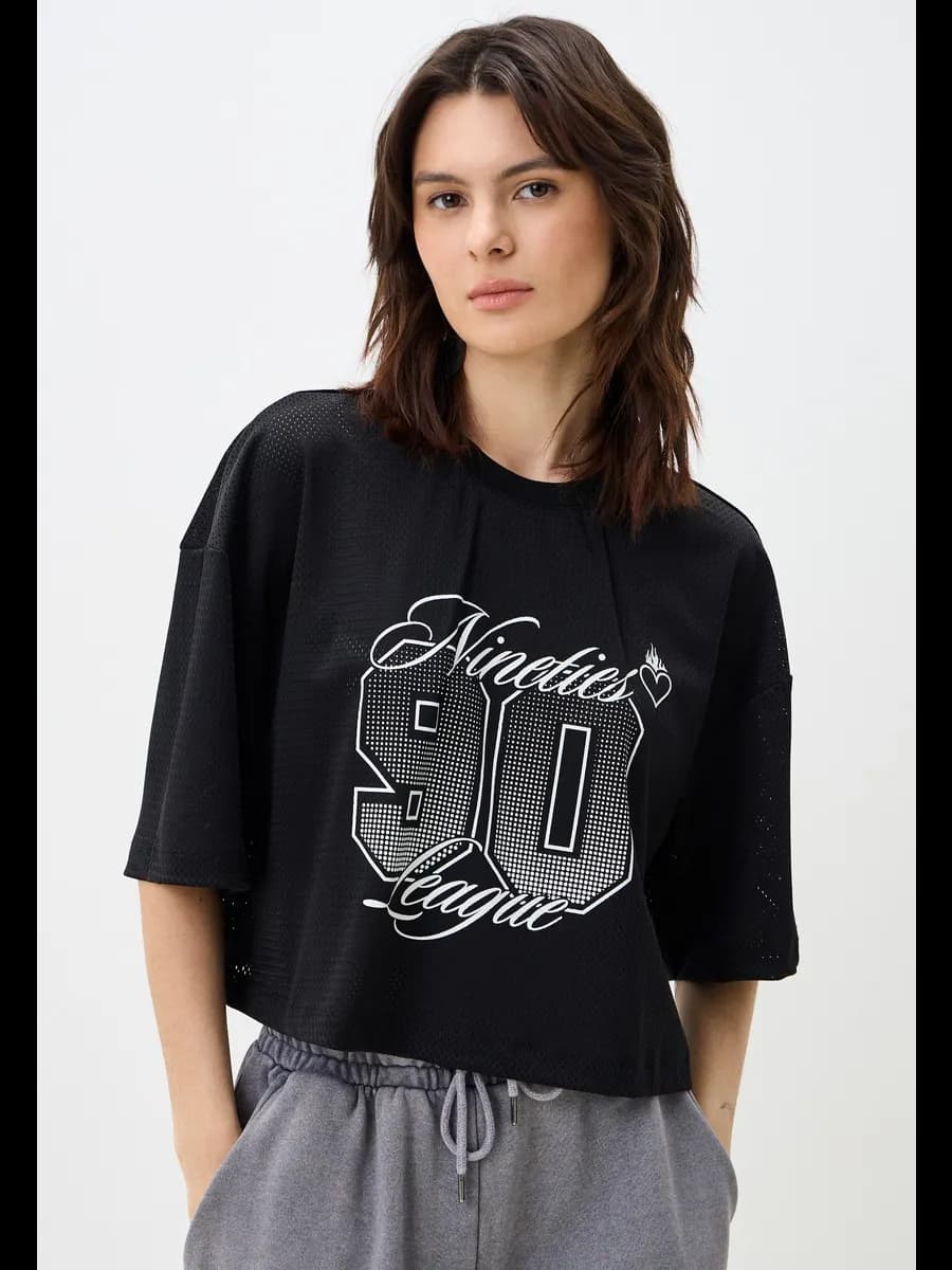 Футболка в сетку спортивная укороченная - фото 1