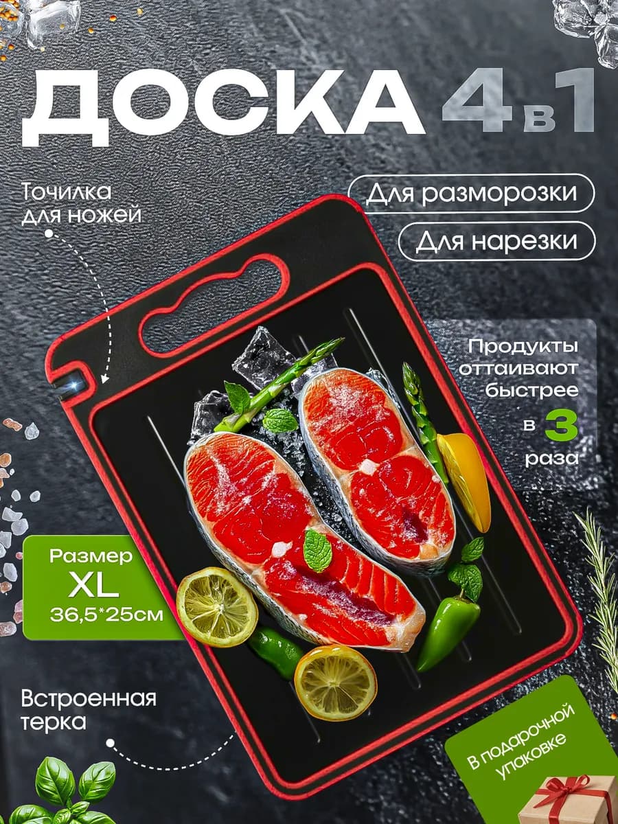 Доска разделочная для кухни для быстрой разморозки 4 в 1