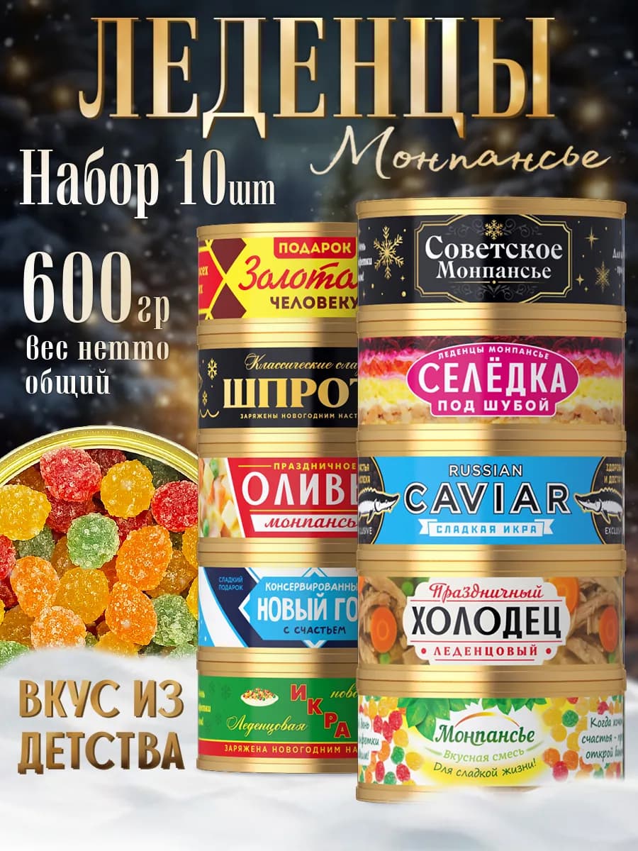 Подарочный набор Леденцы монпансье конфеты на Новый год 2026