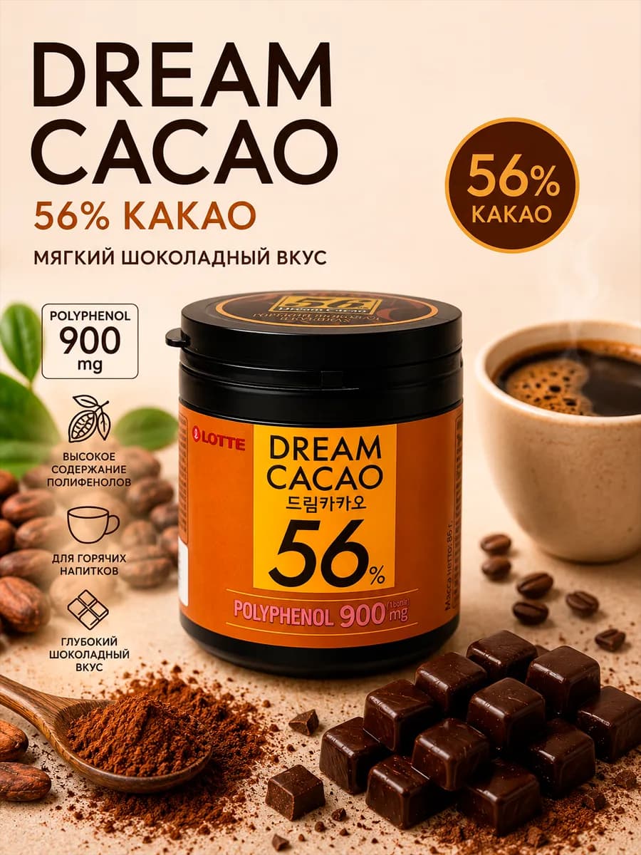 Горький шоколад Dream Cacao (какао 56%) в кубиках 86 г