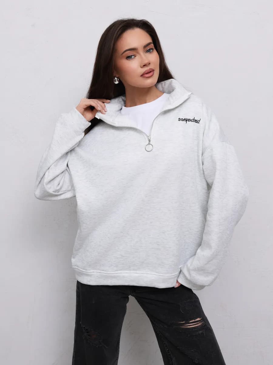 Свитшот поло теплый с начесом оверсайз на молнии y2k